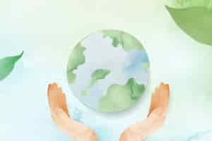 Free photo watercolor background with hands protecting the world illustration