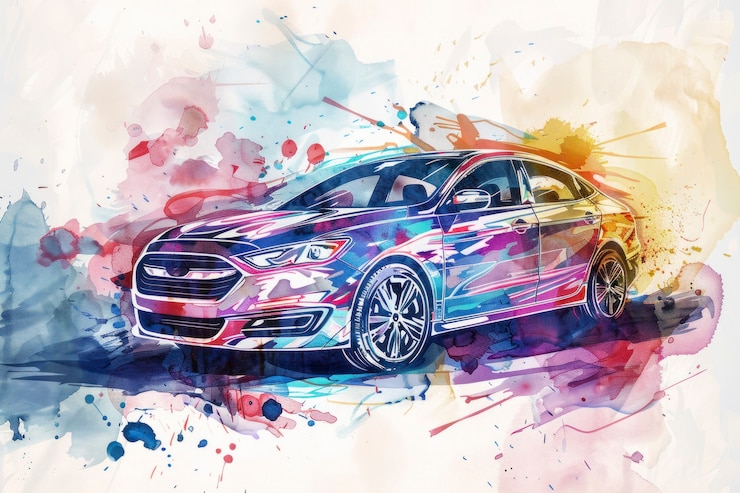 Free Photo watercolor car painting illustration