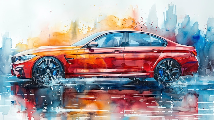 Free Photo watercolor car painting illustration