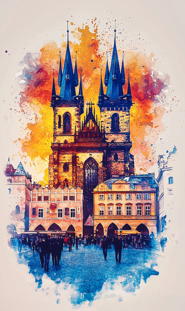 Free Photo watercolor city  illustrated