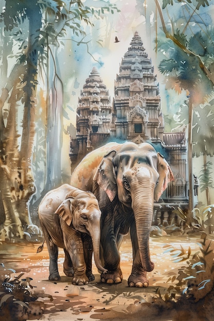Free photo watercolor elephant illustration