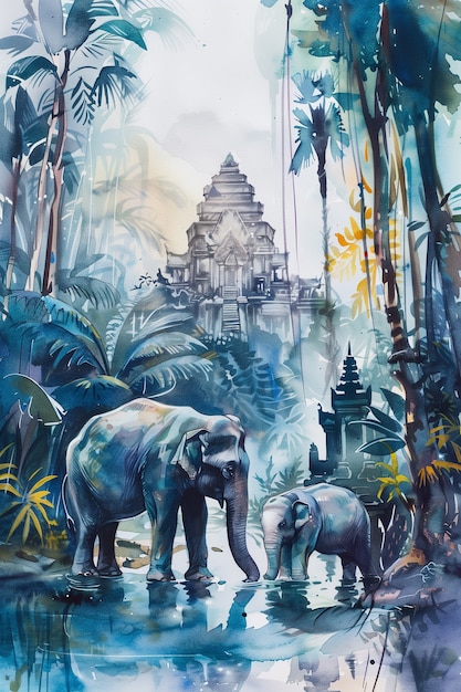 Free photo watercolor elephant illustration
