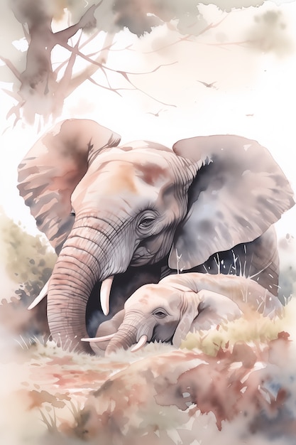 Foto gratuita illustrazione ad acquerello di un elefante