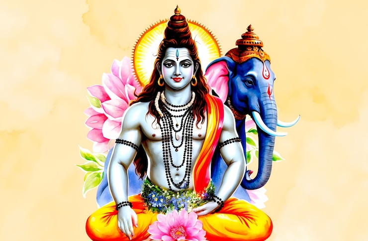 मुफ़्त फोटो वॉटरकलर हिंदू देवता का चित्रण