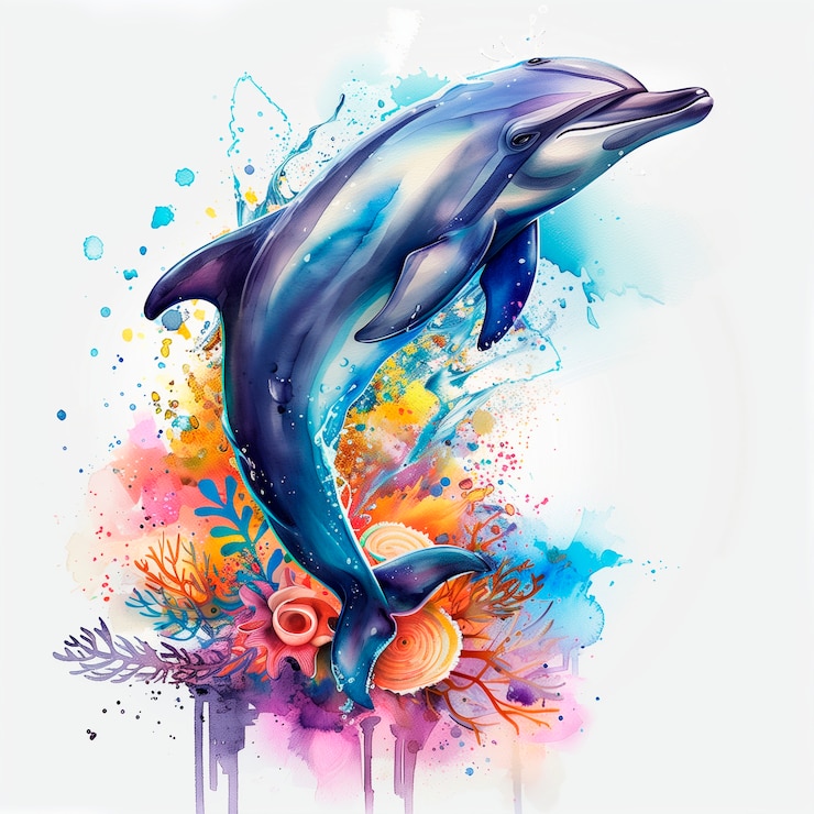 Free Photo watercolor illustration of dolphin