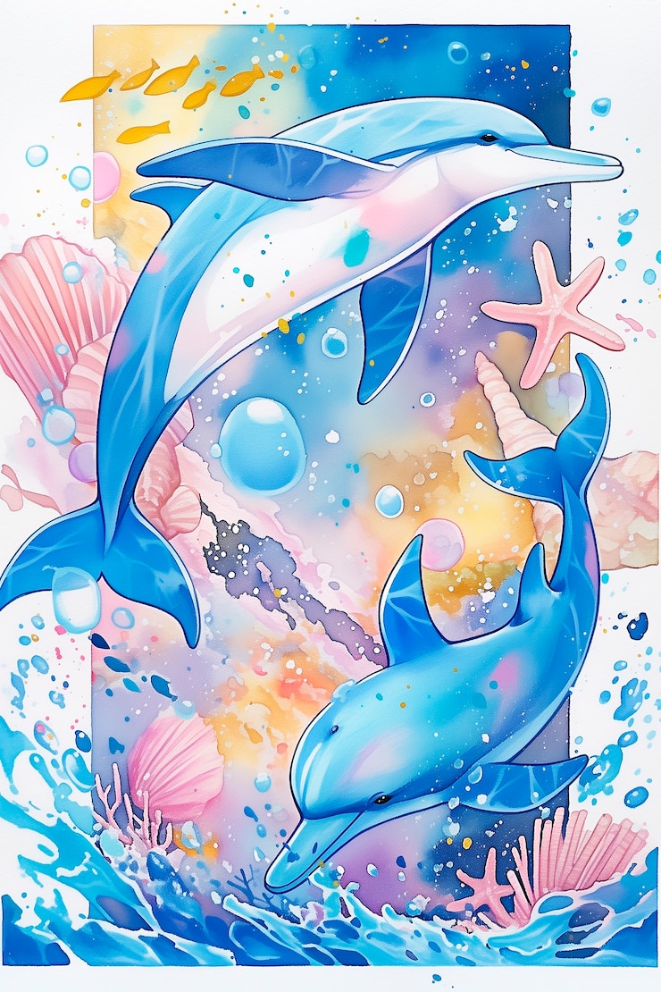 Free Photo watercolor illustration of dolphin