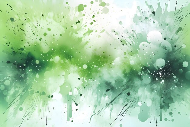 水彩の薄緑と白の斑点や飛沫の背景