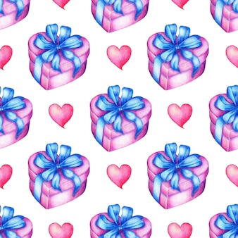 하트 모양의 수채화 그림 패턴 핑크 상자 휴일 선물 포장 선물 상자