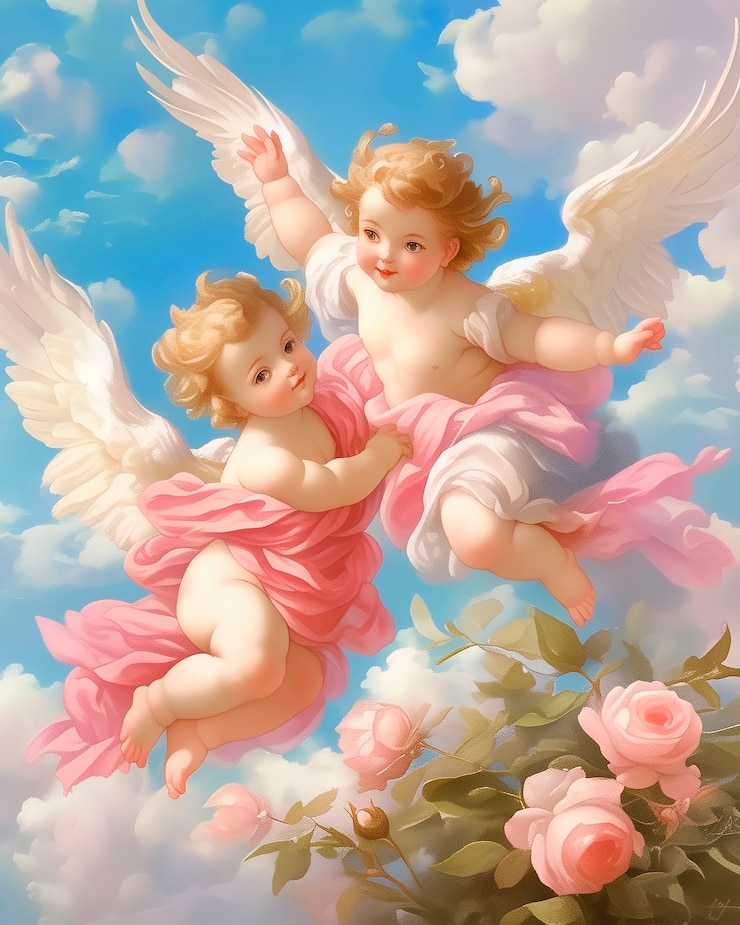 Free Photo watercolor rococo cupid angel illustration
