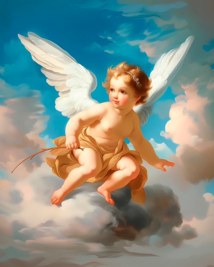 Free Photo watercolor rococo cupid angel illustration