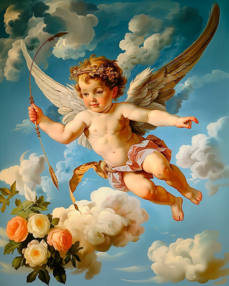 Free Photo watercolor rococo cupid angel illustration