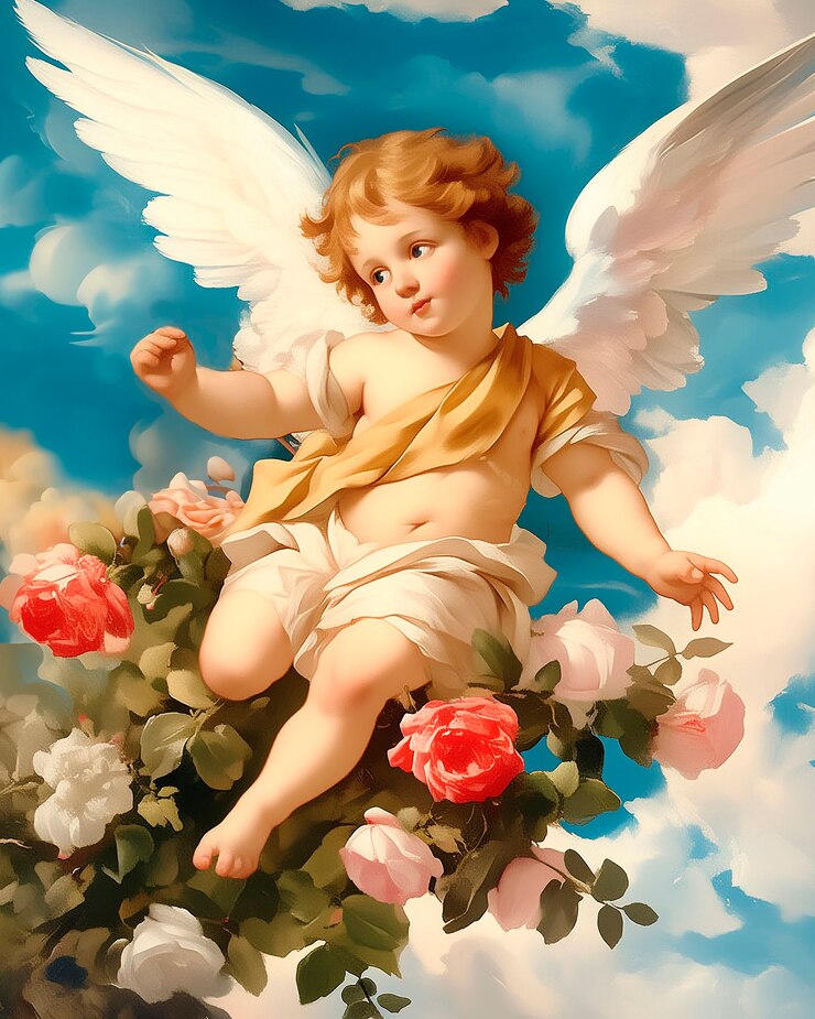 Free Photo watercolor rococo cupid angel illustration