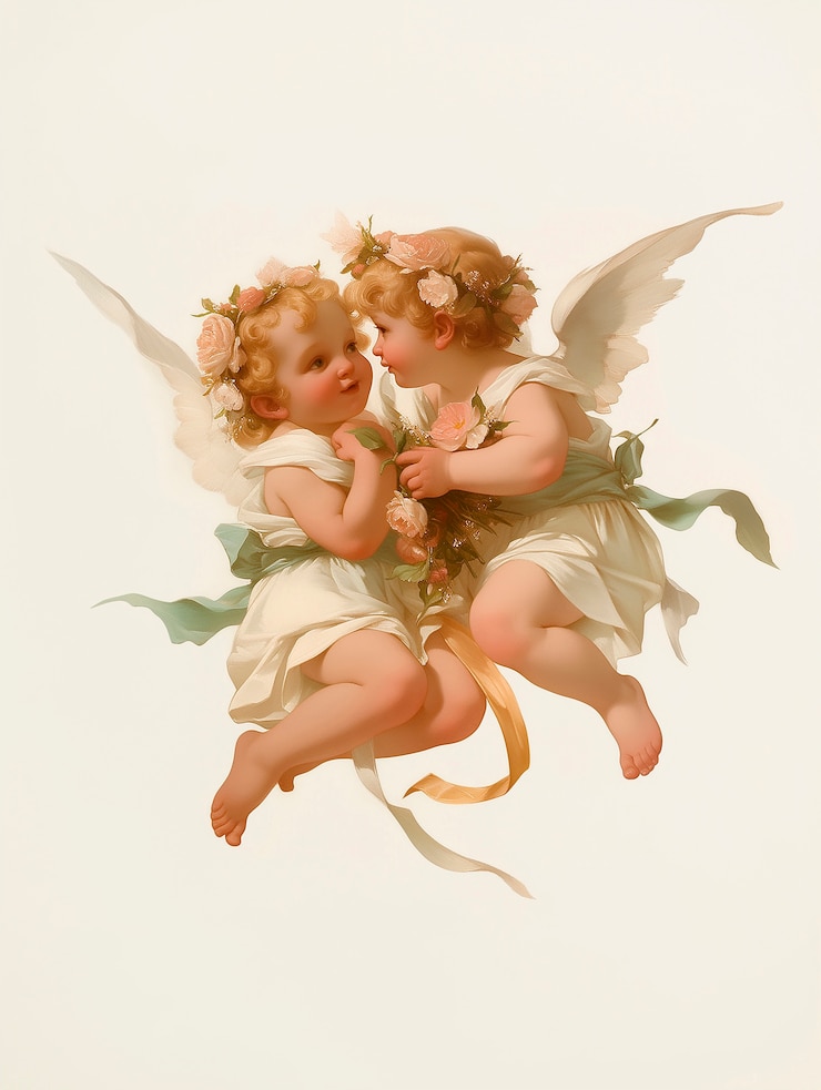 Free Photo watercolor rococo cupid angel illustration