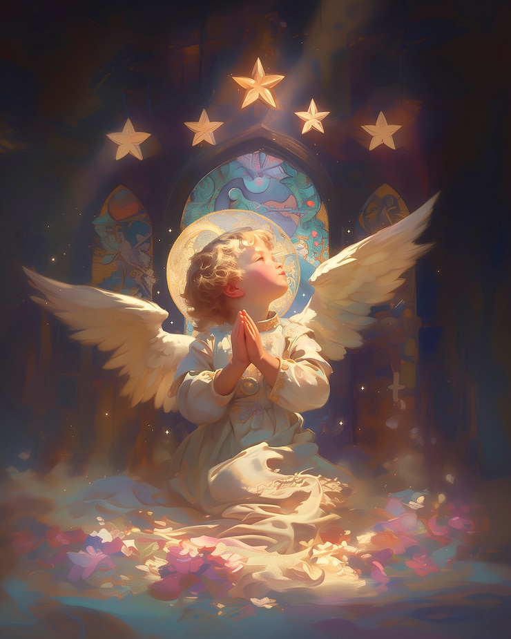 Free Photo watercolor rococo cupid angel illustration