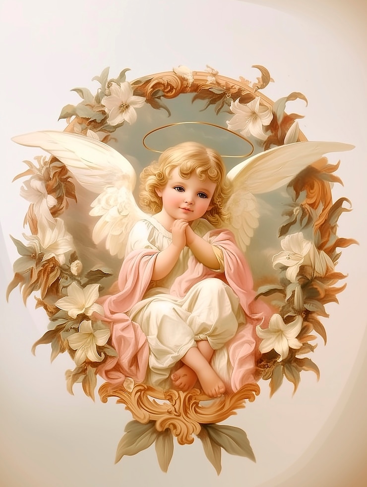 Free Photo watercolor rococo cupid angel illustration