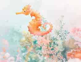 Free photo watercolor seahorse animal