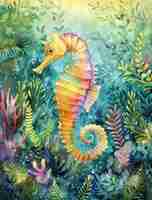 Free photo watercolor seahorse animal