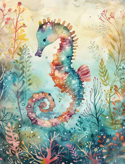Free photo watercolor seahorse animal
