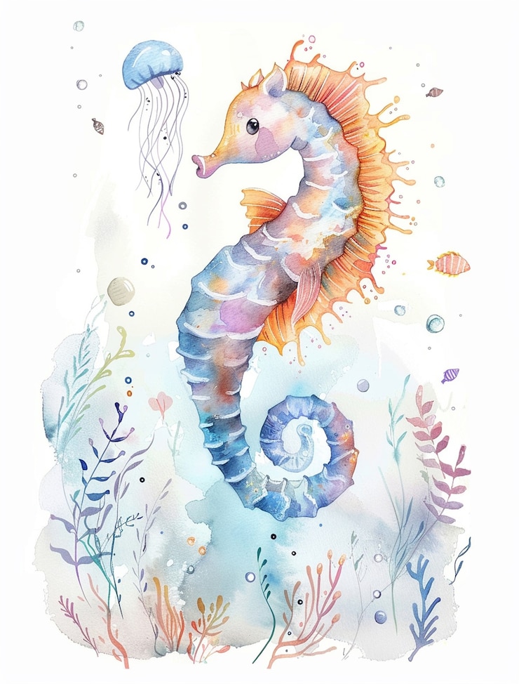 Free Photo watercolor seahorse animal