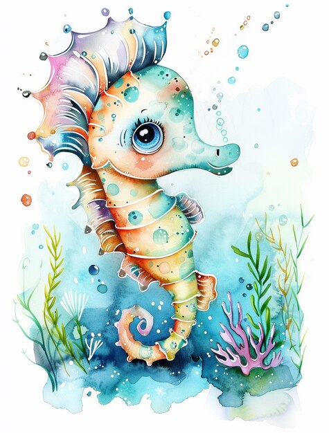 Free photo watercolor seahorse animal