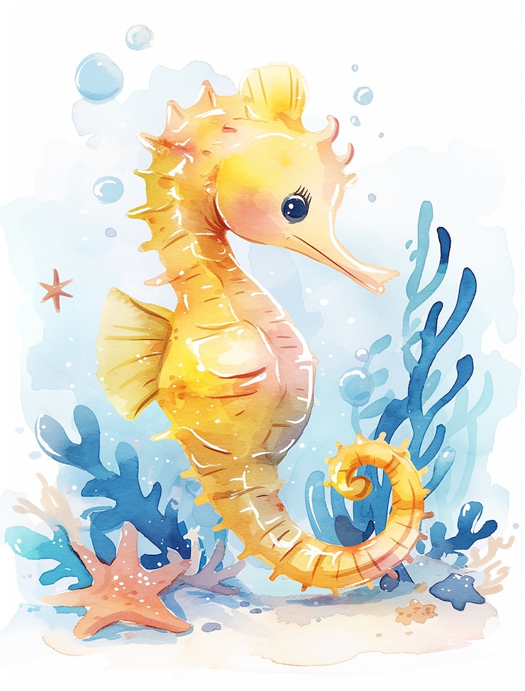 Free Photo watercolor seahorse animal