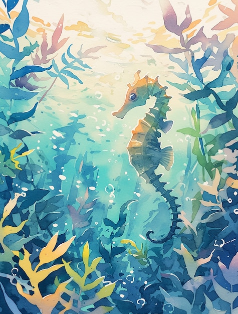 Free photo watercolor seahorse animal