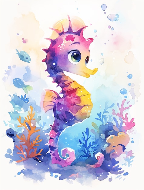 Free photo watercolor seahorse animal