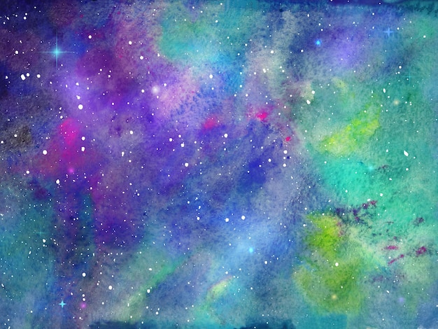 Акварельная космическая текстура галактика со светящимися звездами, ночное звездное небо с белой звездной пылью