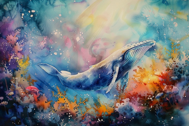 Free photo watercolor whale illustration