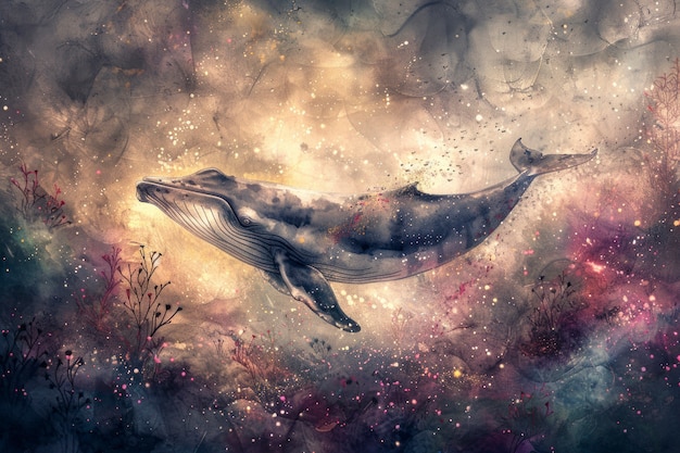 Free photo watercolor whale illustration