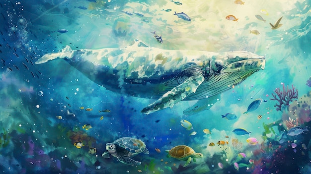 Free photo watercolor whale illustration