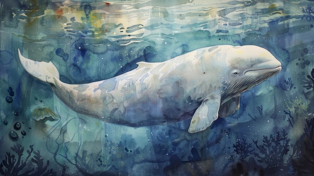 Free photo watercolor whale illustration