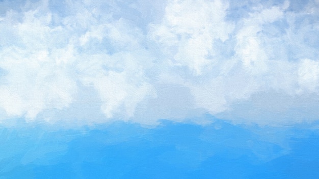 Watercolour abstract of a blue ocean and white clouds 