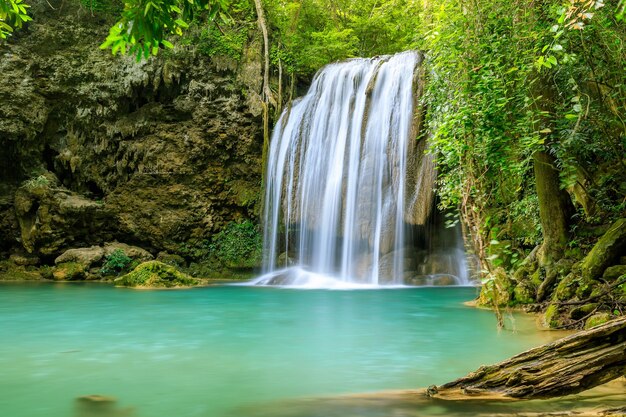 Waterfall cliff level 3, Erawan National Park, Kanchanaburi, Thailand