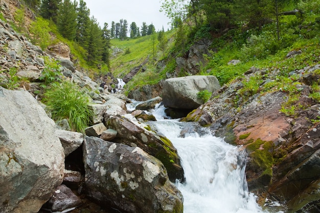 Free photo waterfall in rocky  mountains