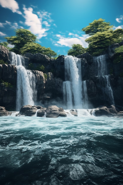 Водопад с природным ландшафтом