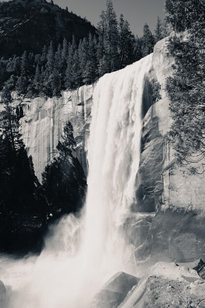 Waterfalls in Yosemite National Park in California BW