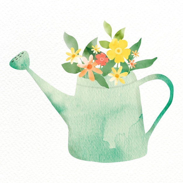 Free photo watering can with flowers design element