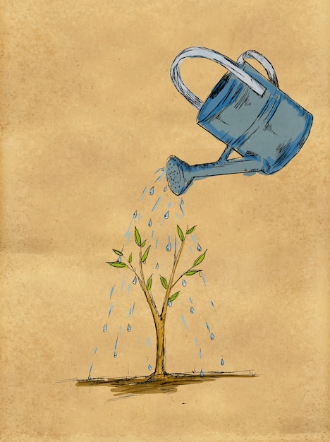 Free photo watering plant water color on paper