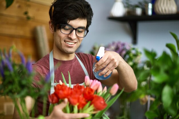 Watering tulips