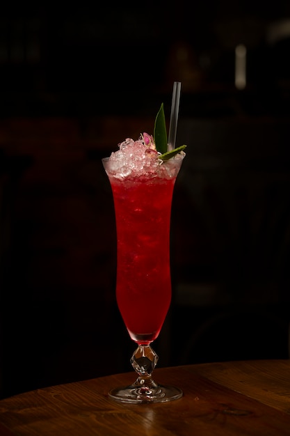 Watermelon cocktail with ice on the table