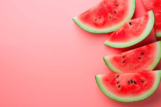 Free photo watermelon slices on pastel pink background top view copy space