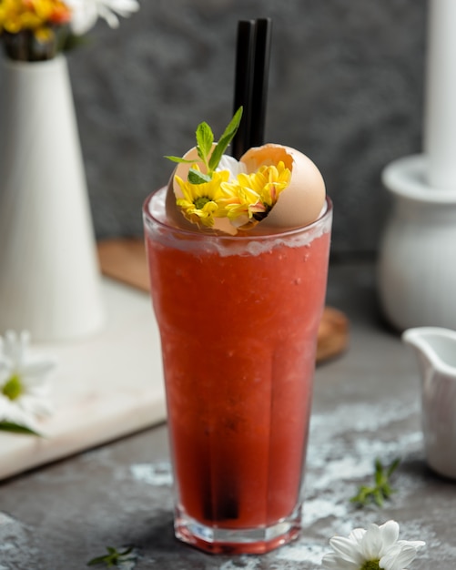 watermelon smoothie on the table