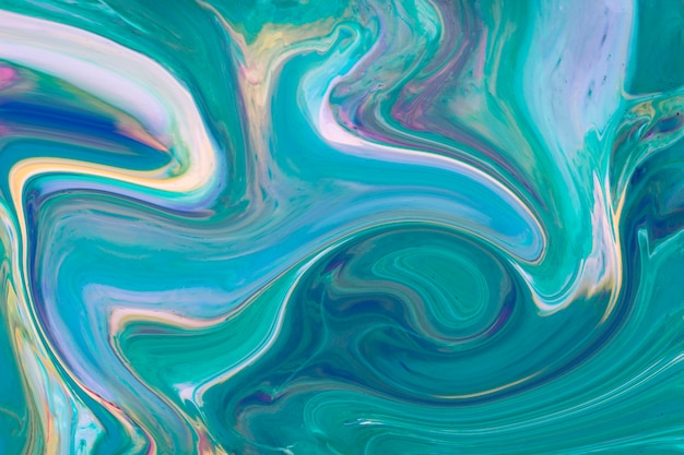 波状グラデーション青と緑のアクリル現代美術