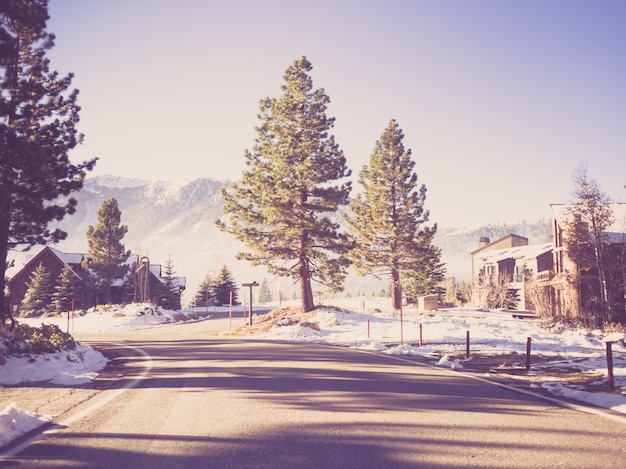 Путь к Mammoth Lakes в зимний период. (Фильтрованное изображение обработано ВИН