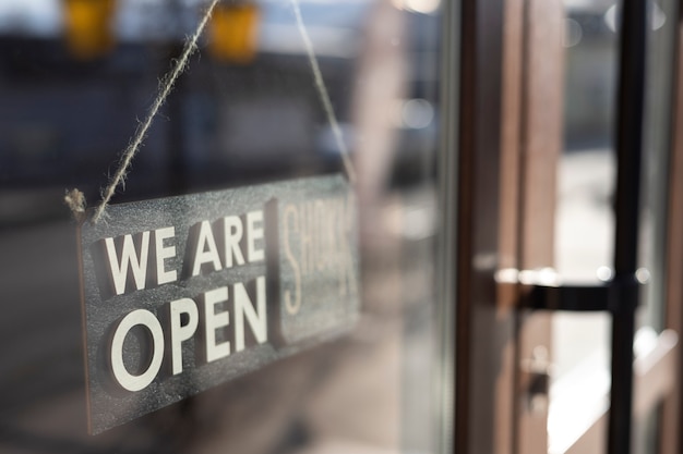 We are open sign still life