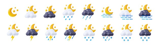 Weather icons meteorology forecast for night