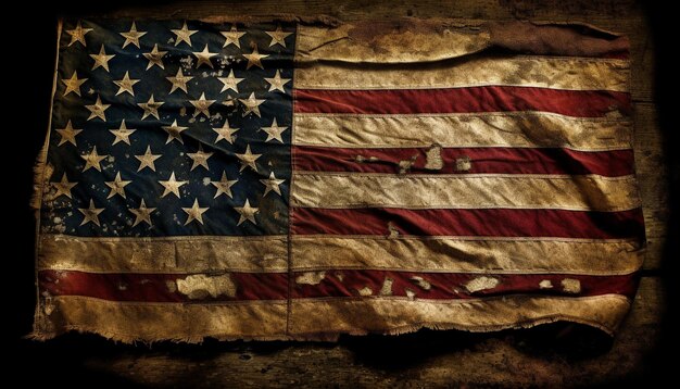 Потрепанный американский флаг символизирует патриотизм и свободу, созданные искусственным интеллектом