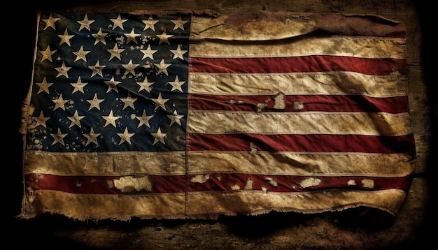 Потрепанный американский флаг символизирует патриотизм и свободу, созданные искусственным интеллектом