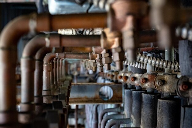 Weathered rusty refrigeration rack in a factory